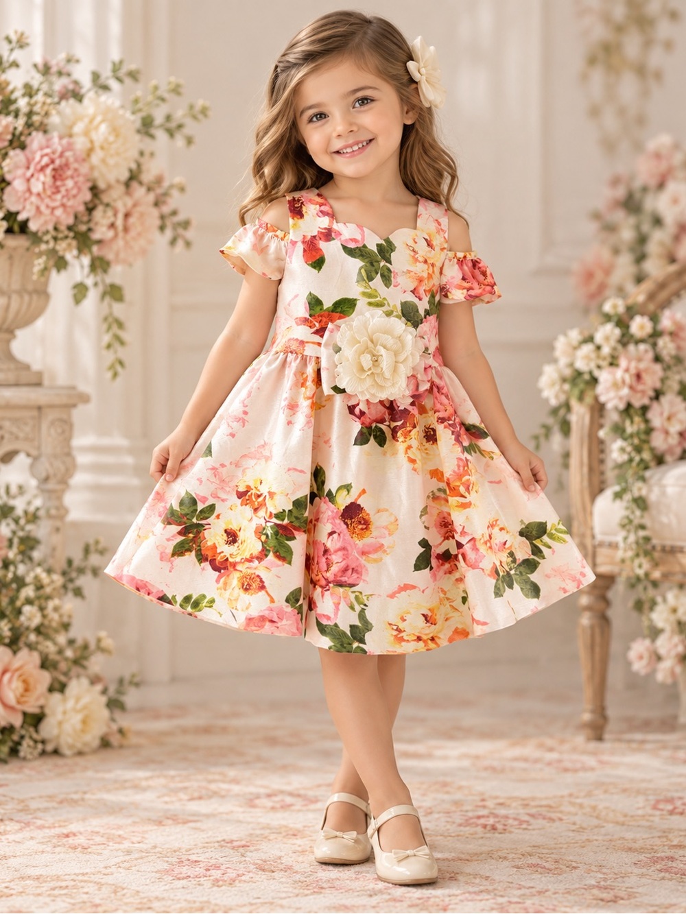 Bonnie Jean Girls 4T Pink Floral Cold Shoulder Party Dress NWT